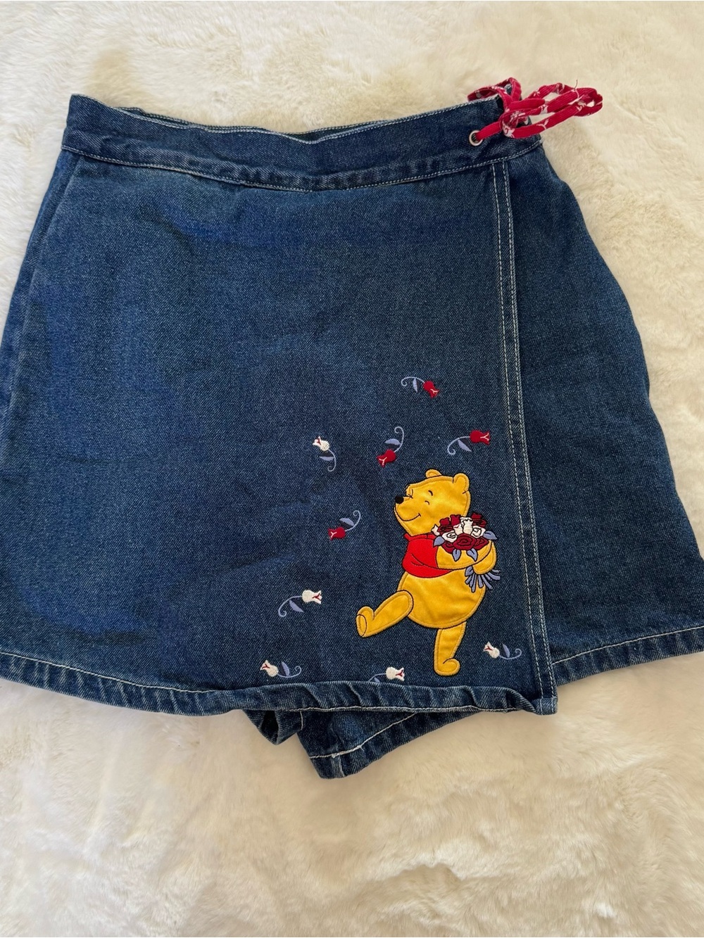Pooh! Girls Blue Denim Wrap Skort Winnie the Pooh Embroidered 10/12 valentines